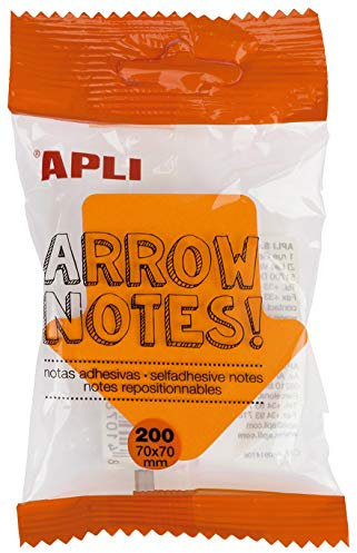 APLI 16276 - Haftnotizen Pfeil 70 x 70 mm Block mit 200 Blatt 4 verschiedene fluoreszierende Farben