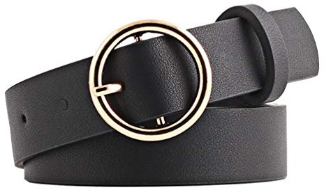 NUREINSS Damen Ledergürtel Mit Rund Schnalle, Jeansgürtel 2.6cm Breit Anzugsgürtel Hüftgürtel Damengürtel Black