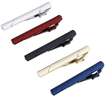 Krawattenklammer-Set für Herren, Metall, mehrfarbig, Schwarz/Silber/Gold/Blau/Rot, für Party, Hochzeit, Arbeit, Geschenk, 5 Stück, Metall, Silber