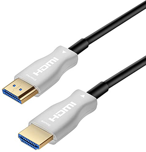 PremiumCord Cable de Fibra Óptica 4K Active Optical (Aoc) HDMI 2.0 m/M 18Gbps, Compatible con Vídeo 4K@60Hz, Deep Color, 3D, ARC, HDR, Conectores Dolby T Chapados en Oro, Negro, 5 m