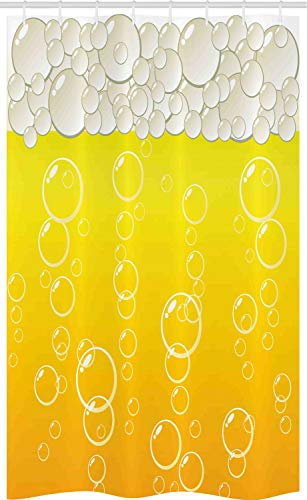ABAKUHAUS Bier Schmaler Duschvorhang, Bubbles Bier Makro, Badezimmer Deko Set aus Stoff mit Haken, 120 x 180 cm, Gelb Weiß