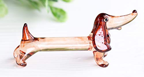 redchocol8® Handmade Glass Sausage Dog Dachshund Ornament Brown Gloss | Tiny Mini Small, Garden Decor, Terrariums, Sculpture