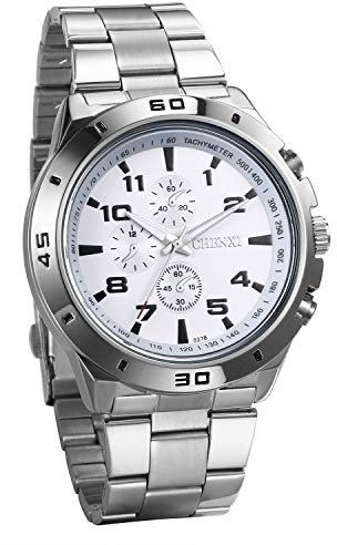 JewelryWe Reloj de diseño New Golden Cavaliere, Negocios Casual Reloj elegante, 3 Ojos decorativos, Esfera negro/azul atractivo, Relojes de hombre correa color Plata, Silver-a, Pulsera