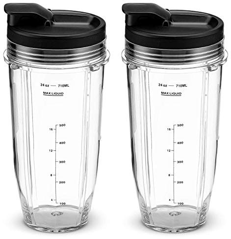 Nutri Ninja Blender Cup 24 oz. Tritan Cups with Sip & Seal Lids. Compatible with BL480, BL490, BL640, BL680 Auto IQ Series Blenders (Pack of 2)