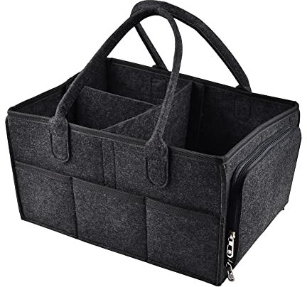 MCUILEE Baby Windel Caddy Filztasche mit Deckel, tragbarer Wickel-Organizer, Multifunktionale Wickeltasche, Filzkorb mit wechselbaren Fächer für Windeln (Dunkelgrau)