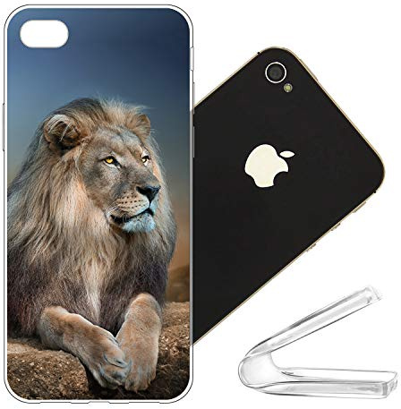 vingarshern Handyhülle iPhone 4s Hülle Silikon Bumper Case,Dünne Flex Weich Fallschutz Stoßfest Schutz Cover iPhone 4S Schutzhülle Silikonhülle Mit Muster,Löwe