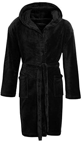 Strong Souls Mens Luxury Fleece Dressing Gown Plain Black Medium