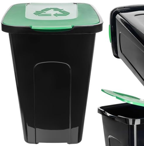 KADAX Poubelle de Recyclage 50L, Conteneur en Polyuréthane Adapté à une Utilisation Interieure et Exterieure, Grand Bac avec Couvercle (Vert)