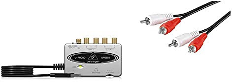 Behringer U-Control UFO202 USB Audio Interface 2-in/2-out mit Phono/Line Inputs (Vinyl Platten/MC Digitalisierung) & Goobay 50030 2x Cinch Stecker auf 2x Cinch Stecker Cinchkabel 5m, schwarz