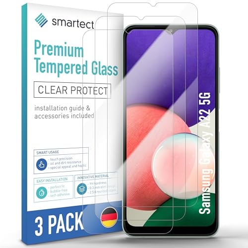 smartect Verre Trempé [3 Pièces, Clear] pour Samsung Galaxy A22 5G / A22s 5G, Protecteur d'écran en Verre HD Anti Rayures, Sans Bulles, Dureté 9H, 0.3mm Ultra Transparent, Ultra Résistant
