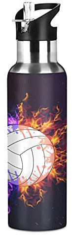 Sport Volleyball Galaxie Sport Wasserflasche Isoliert mit Strohhalm, Vakuum Edelstahl Trinkflasche Thermoflasche auslaufsicher für Outdoor Gym Reisen Damen Herren Mädchen Jungen 20oz