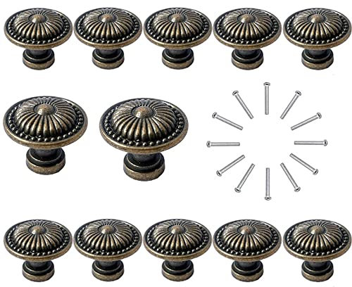 Vintage Cupboard knobs, 12 Pieces Antique Bronze Drawer Cabinet Knobs Furniture Pull Handle Kitchen Knob Retro Bronzy Hardware Doorknobs Knobs for Drawer/Door Wardrobe with 12 Screws
