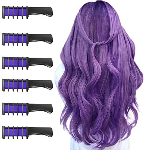 Haarkreidekamm, 6 Stück Temporär Haarfarbe Kreide Kamm für Kinder Mädchen Auswaschbar für Geschenk DIY Cosplay Weihnachten Karneval Ostern Muttertag Kindertag Hochzeit Geburtstag Partys(Lila)