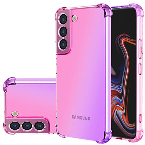 Jhxtech Schutzhülle für Galaxy S22, transparent, niedlicher Farbverlauf, schlank, kratzfest, flexible TPU-Hülle, stoßfeste Schutzhülle für Samsung Galaxy S22 5G (Rosa/Lila)