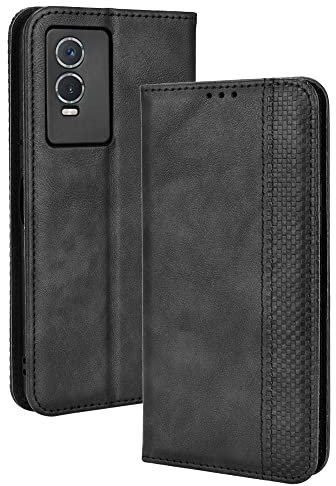 GOGME Leder Hülle für VIVO Y76 5G, Premium PU/TPU Folio Schutzhülle Handyhülle, Flip Case Cover Klapphülle mit Standfunktion & Kartensteckplätzen, Schwarz