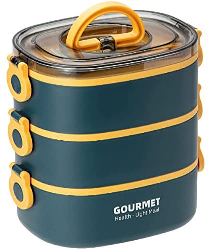 Food Box 2000ML 3-Tier Stackable Food Box for Adults & Kids Sealed Leak-Proof Food Box Portable Students Workers Food Container for Home Office School Camping