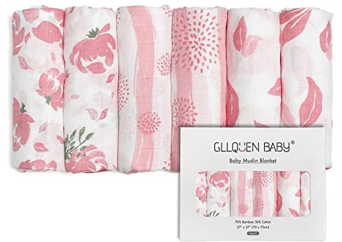 GLLQUEN BABY Musselintücher für Babys, 6 Stück Spucktücher aus Baumwolle 70 cm x 70 cm, saugfähig und atmungsaktiv und ideal zum Reinigen, Abwischen und Abdecken von Neugeborenen