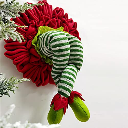 Xiaoki Weihnachtskranz mit Elfenbeinen, 52 cm Weihnachtsdieb-Haustürkranz, Grinch-Dieb-Stola-Weihnachtskranz, posierbare Plüschbeine, süße Elfenbeine, Weihnachtsgirlande, Weihnachtsdekoration