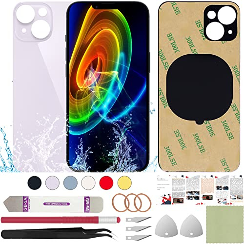 ReuWeu Back Replacement Cover Glass Compatible with iPhone 14 15.5 cm + Professional Tools (Purple)