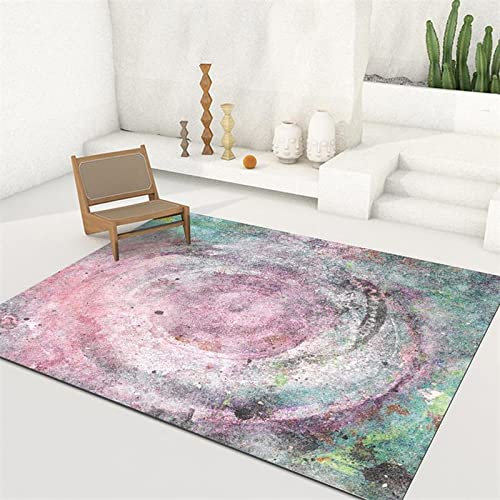 Teppich Kurzflor Anti Rutsch Teppich Einfache abstrakte Wirbelmode rosa grün,Groß für Wohnzimmer, Schlafzimmer, Kinderzimmer-140 * 200cm（4.6ft x 6.5ft）