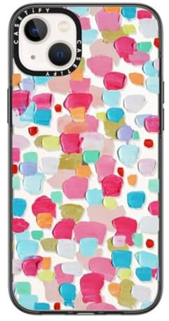CASETiFY Unentbehrliche Schutzhülle für iPhone 14 Plus, Militärqualität, Fallschutz 1,2 m, magentafarbenes Konfetti, transparent.