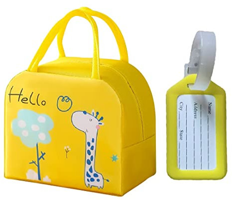 CUHZA 1 Pezzi Borsa Termica Porta Pranzo Piccola con 1 Cartellino Portanome, Riutilizzabili Bambini all'Acqua (Giallo)