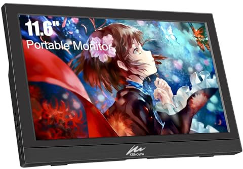 Kenowa 11.6 Zoll Portable Monitor, Tragbarer Monitor FHD 1366x768 HD Bildschirm Externer Display mit Dual Type-C/HDMI für PC/Computer/Laptop/PS4/PS5