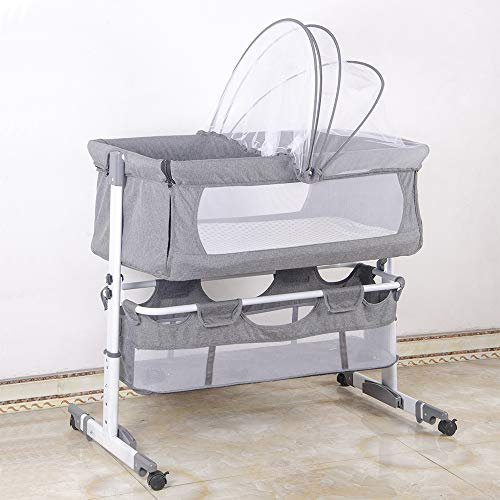 THINFAR Lit Bébé Cododo, Berceau Cododo Bébé avec Matelas,Hauteur Réglable,Bébé Cododo pour Les Bébés de 0 à 36 Mois Lit Bébé Pliable 2 en 1 Berceau bébé Mobile Lit d'Appoint (92 * 58 * 70-87cm,Gris)
