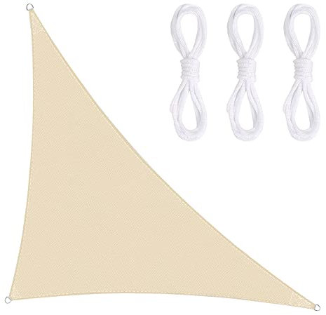 Tenda da sole con corde di fissaggio, in tessuto Oxford, triangolare, ad angolo retto, impermeabile, antivento (3 x 3 x 4,3 m, bianco non dritto)