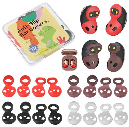 EUIOOVM 8 Paar Silikon-Ohrstöpsel Kopfhörer Ohrpolster, Ohrstöpsel für Samsung Galaxy Buds Live, Anti-Rutsch Sound Leckage Silikon Cover, S/L Schwarz Weiß Rot Braun