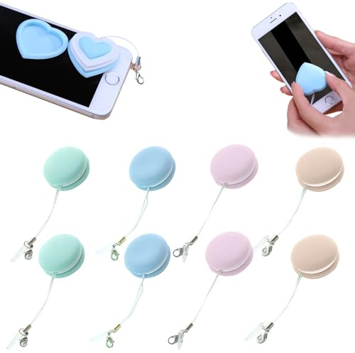 APCGSM Lot de 8 lingettes nettoyantes pour écran de téléphone portable et brosse à lunettes en forme de macaron mignon