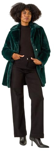 Roman Originals Women Faux Fur Coat - Ladies Jackets Teddy Bear Plush Casual Soft Fluffy Textured Oversized Warm Cosy Autumn Winter Flattering - Emerald - Size 20