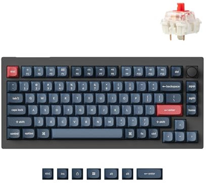 Keychron V1 Max Custom Wirless Mechanische Tastatur, 2.4 GHz/Bluetooth/Kabelgebunden 82 Tasten RGB QMK/VIA Programmierbare Makros, Hot-Swap Gateron Rot Schalter für Mac Windows, US ANSI Layout