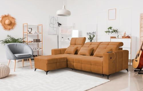 All4All Ecksofa Inez, Sofas mit bettfunktion, Schlafsofa mit bettkasten,Möbel, Couch mit USB,Modern Sofaeck, Eckcouch,L-Form, Polstersofa, Verstellbarer Kopfteile, Sitzecke 26 (Wave 6, Links)