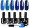 MEFA Glitter Nail Polish Set, 6 Colors Navy Blue, Soak Off UV Gel Nail Art DIY Home Salon Manicure