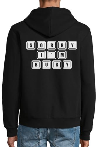 Atspauda Kapuzenjacke mit Kapuze Sorry I'm Busy, mit Tastatur, Baumwollmischung, Reißverschluss, Schwarz, Schwarz , L