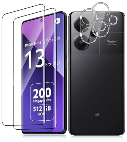 Vanrain Protector de Pantalla para Xiaomi Redmi Note 13 Pro Plus 5G/Redmi Note 13 Pro+ 5G, 2+2 Piezas 3D Curvo Cristal Vidrio Templado y Protector de Lente de Cámara, Alta Definición 9H Dureza