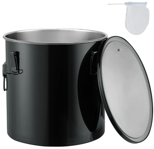 VEVOR Secchio per Grasso di Friggitrice, Contenitore per Smaltimento Olio da 8 Gal Secchio per Olio per Friggitrice in Acciaio Inox Contenitore per Trasporto Olio Clip di Chiusura, Nero