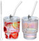 Glass Tumbler with Straw and Lid, Iced Coffee Cup, Smoothie Glass, Drinking Glasses, Leak Proof Glass Water Tumblers, Perfect for Water, Juice, Cocktail, Coke, Coffee, Tea or Hot Drinks (Pack of 2)