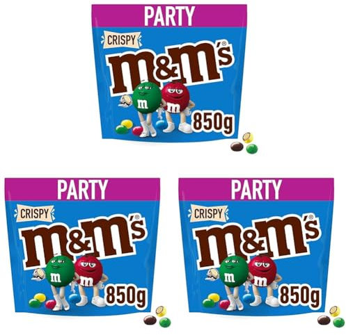 M&M'S Crispy Schokolade Großpackung | American Football Snacks | Schokolinsen mit Knusperkern | 850g (Packung mit 3)