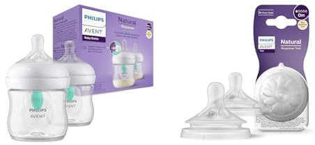 Philips Avent Babyflaschen Natural Response & Avent Natural Response Sauger – 2x Sauger für Babyflaschen mit Durchflussstärke 1, für Neugeborene ab 0 Monaten, BPA-frei (Modell SCY961/02)