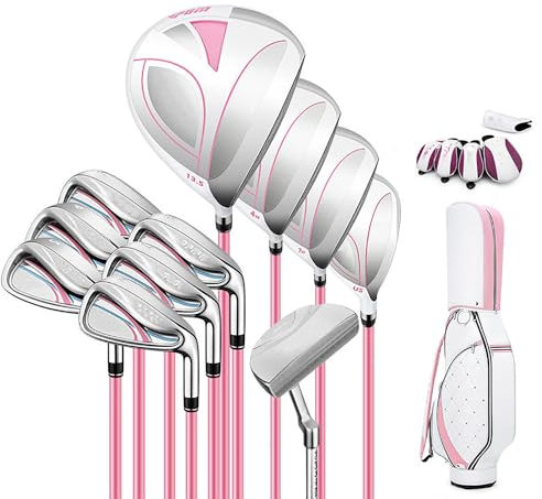 Golfschläger-Set für die rechte Hand, 11-teiliger kompletter Damen-Golfschläger, Driver (Titanlegierung)+4,7 Holz (Edelstahl)+U5+6,7,8,9,P,S Eisen +Putter+Balltasche