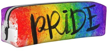 YWSOTRE Buntes Aquarell-Stil LGBT Gay Pride Regenbogen-Herz, Bleistifttasche, Federmäppchen, tragbare Bleistifttasche aus Leder mit Reißverschluss, Kosmetiktasche