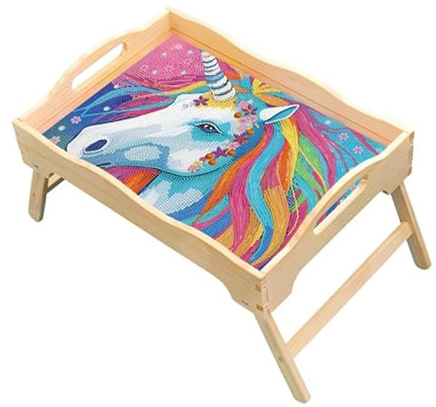 Kit Bandeja Diamond Painting con Patas Piedras Redondas (Unicornio, Bandeja 28 X 39,5CM)
