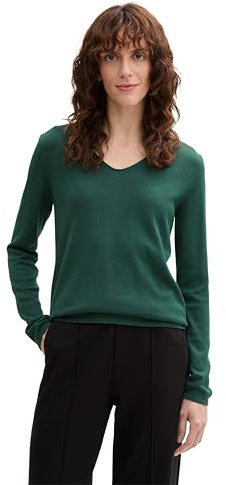 TOM TAILOR Damen 1012976 Strickpullover mit V-Ausschnitt, 30024-Explorer Green, XS