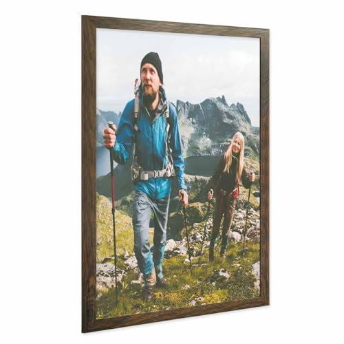 PHOTOLINI Bilderrahmen 50x70 Eiche Dunkel, Puzzle Rahmen 50x70 Holz MDF mit Acrylglas, Bilderrahmen 70x50 groß zum Aufhängen, Picture Frame Rahmen 70x50 mit Zubehör, Posterrahmen für Fotos & Poster