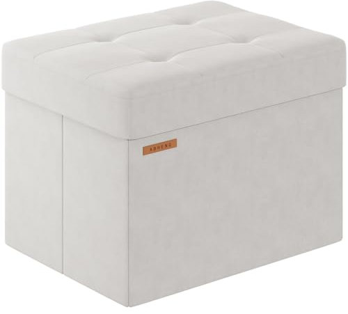 ABHENG Sitzhocker mit Stauraum, Aufbewahrungsbox aus Samt, Bettbank Schlafzimmer, kleine klappbare Sitzbank, für Wohnzimmer Schlafzimmer Flur, 31 x 41 x 31 cm, Cremeweiß, ASND03W