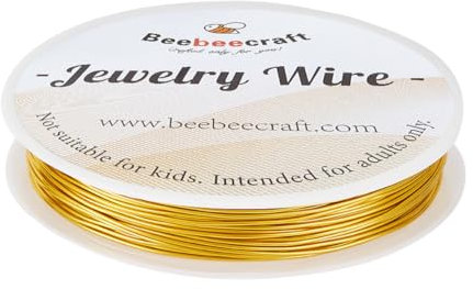 Beebeecraft Alambre de Latón Chapado En Oro Real de 18 quilates Calibre 20/0.8.(118) in Resistente Al Deslustre Cadena de Cuentas de Cobre Flexible Alambres de Metal para Joyería Suministros