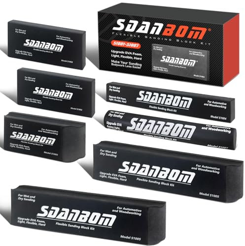 Upgrade Sanding Block Kit 7PC with MidBlock, Wet or Dry Auto Body Sanding Blocks for Automotive Woodworking Bodywork, Light, Hard, Flexible