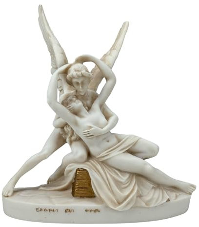 Cupid & Psyche Cast Marble Statue God Eros Love & Soul Skulptur Grau Patina